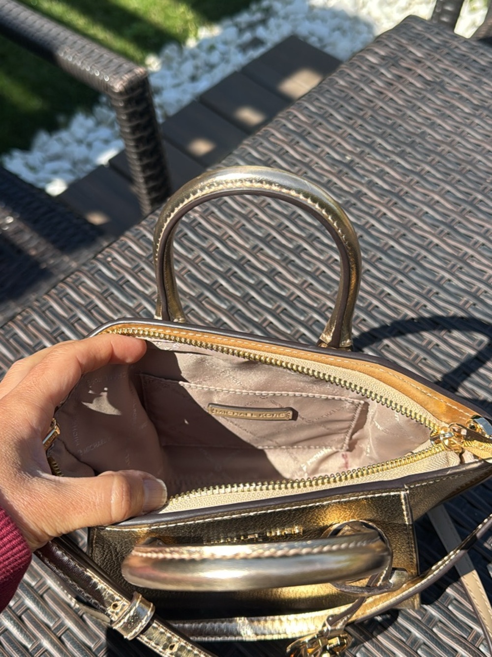 Michael Kors Gold Metallic Satchel with MK Charm - Picture 4 of 4